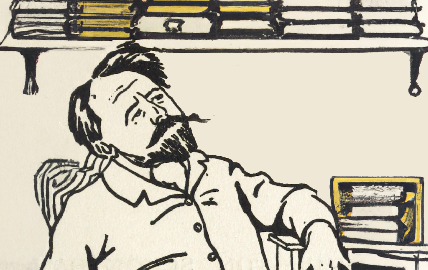 ink drawing of Arthur Schnitzler sitting at his desk
