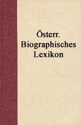 cover of the Austrian Biographical Dictionary. It is beige with a dark red vertical stripe on the left side.