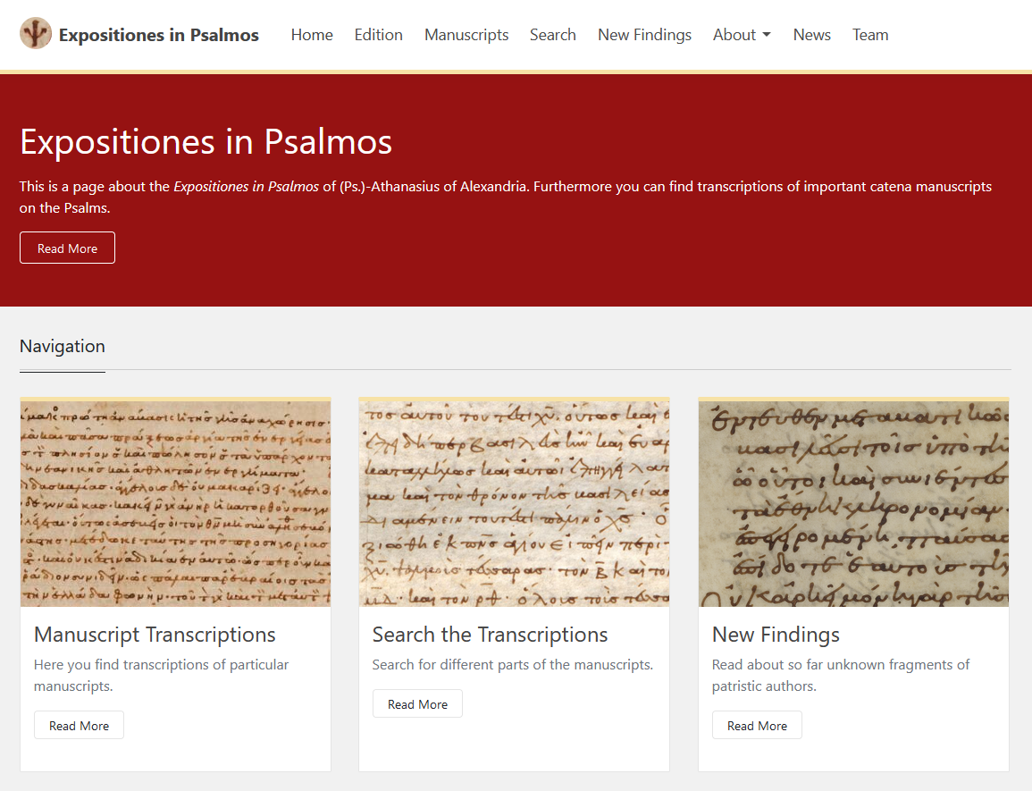 Three menu items: "Manuscript Transcriptions", "Search the Transcriptions" and "New Findings"