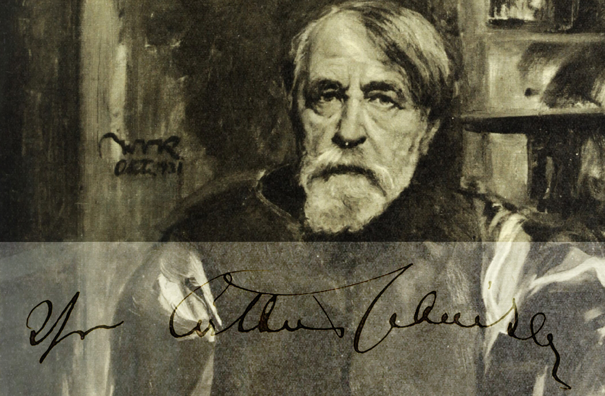 painted portrait of Arthur Schnitzler with his signature