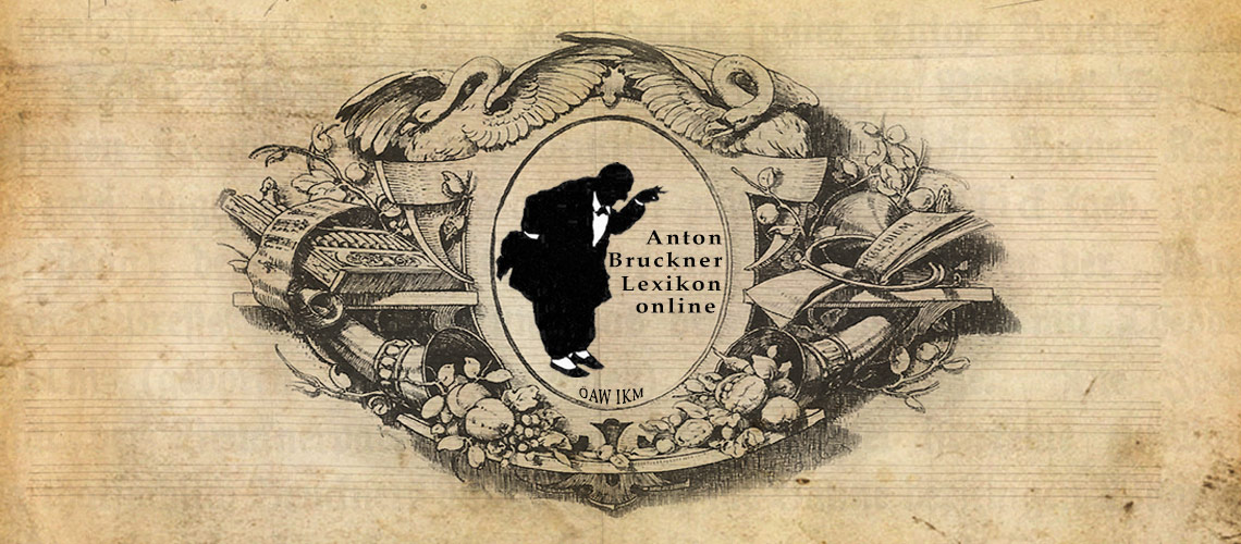 Logo of the ABLO. It features a silhouette of Bruckner and an ornamental illustration that looks like it comes from an old book.