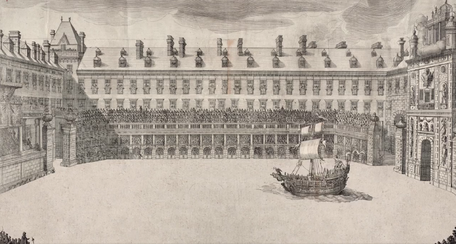 still from Video: Filmausschnitt aus "Contesa dell’Aria e dell‘Acqua", erstellt für die Ausstellung "Spettacolo barocco! Triumph des Theaters im Theatermuseum, 2016 Theatermuseum ©KHM-Museumsverband 