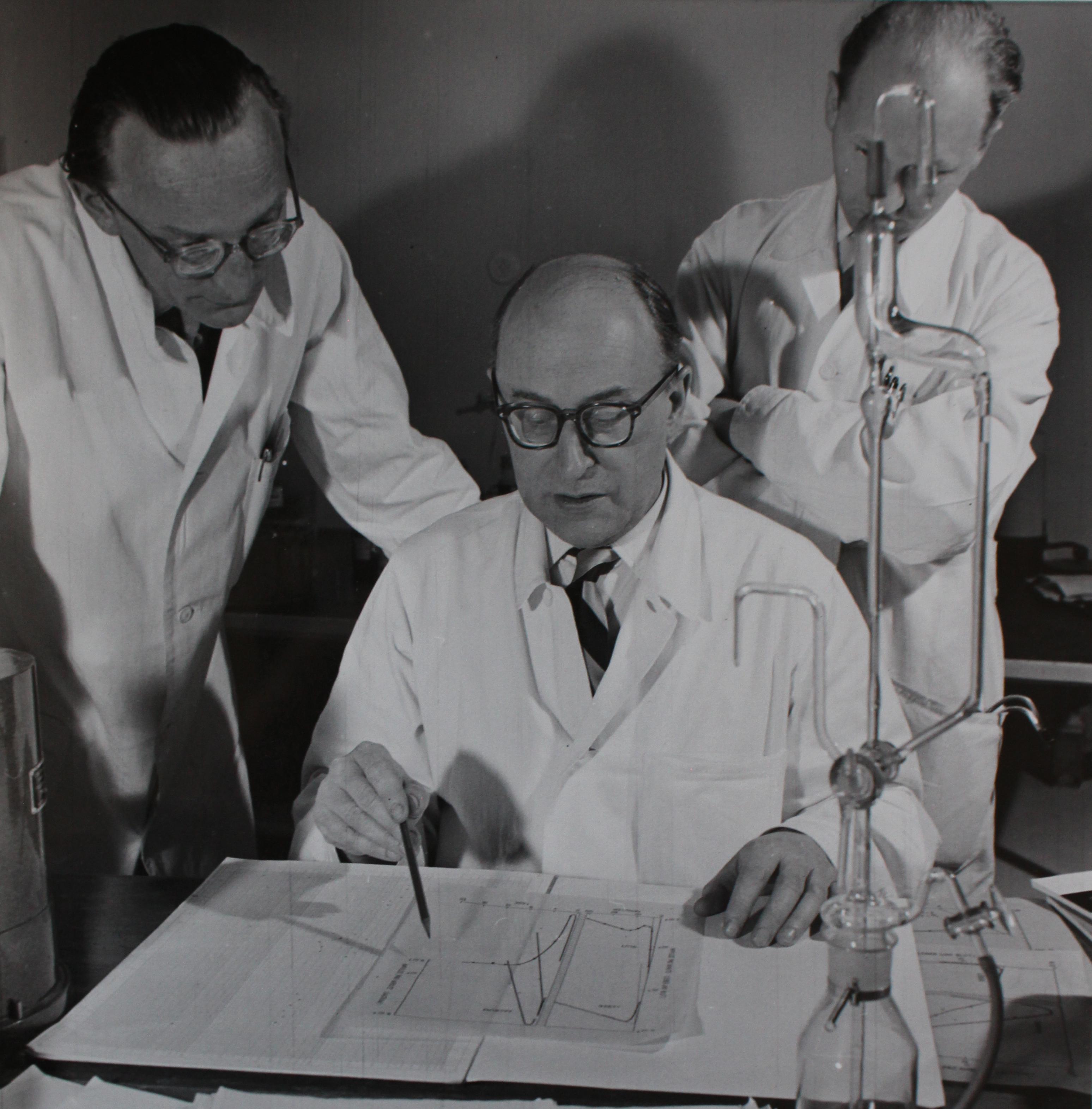 Herbert Vetter, Karl Fellinger, and Rudolf Höfer (from left to right) at the Second Medical Clinic of the University of Vienna (1954). © Prof. Rudolf Höfer (Vienna).