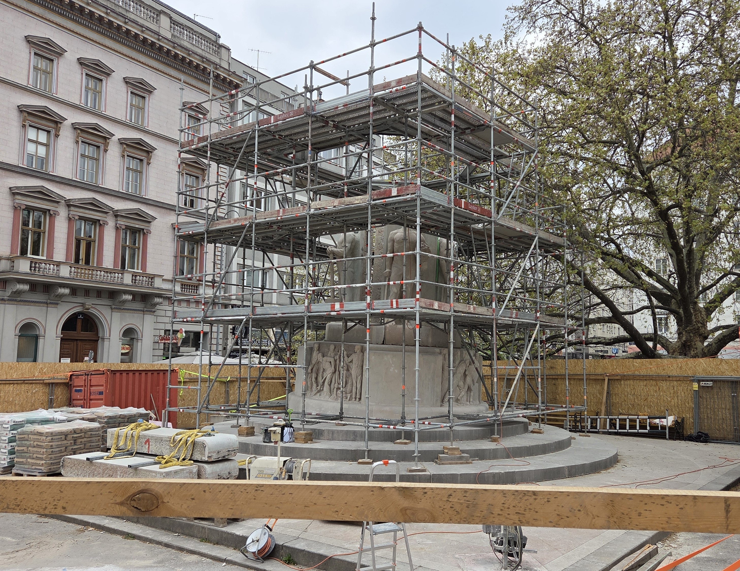 Temporarily removed monument of Karl Lueger, antisemitic mayor of Vienna 1897- 1910
