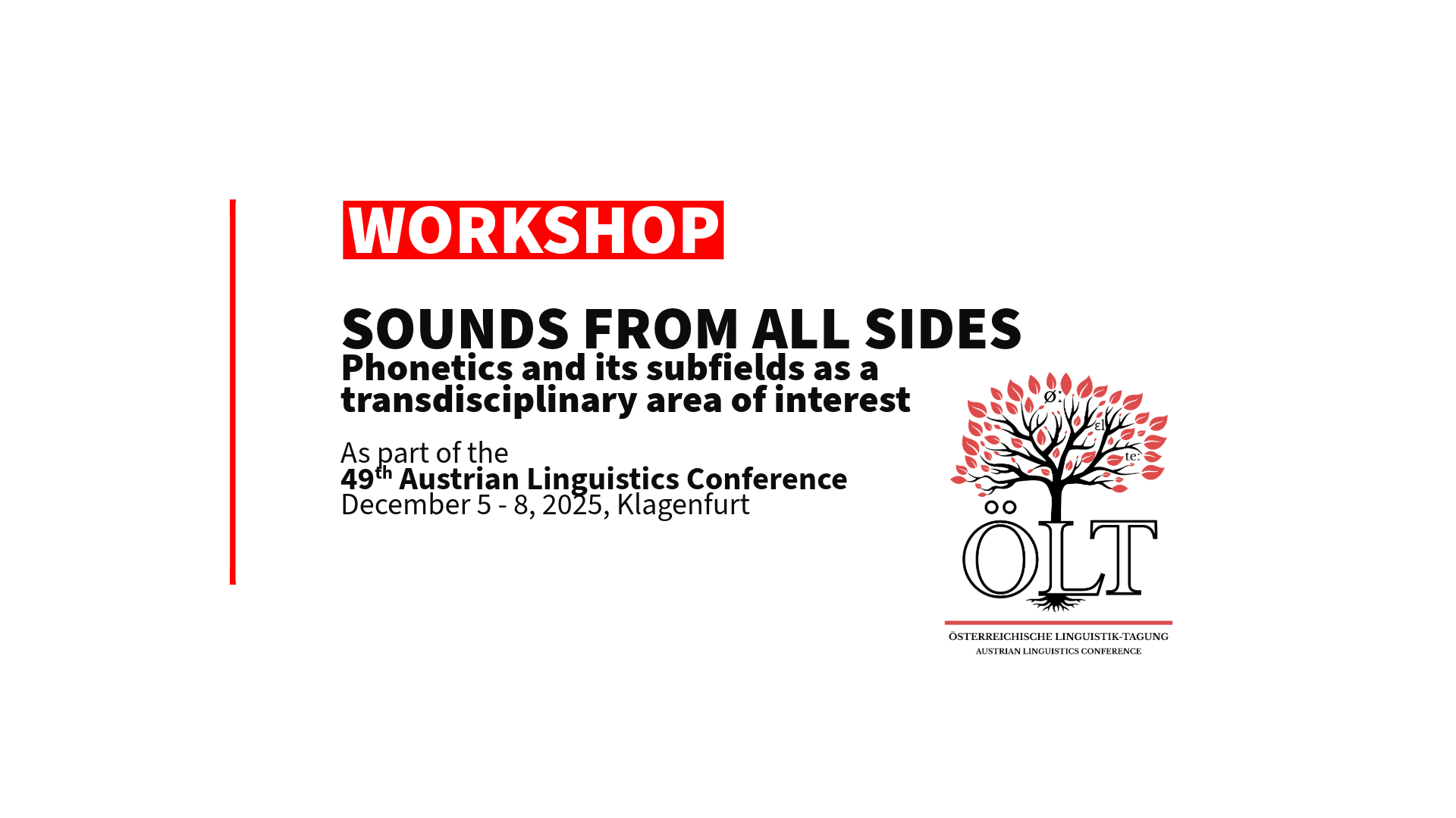 A graphic announcing the workshop at the 49th Austrian Linguistics Conference, featuring a stylized tree logo with phonetic symbols.