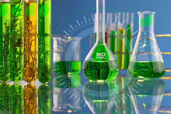 Chemische Glasbehälter mit grüner Flüssigkeit (iStock: Toa55)