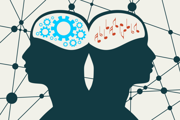 Stylized silhouette of two men heads.