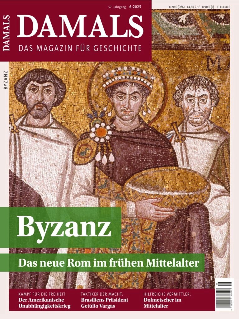 Cover der Zeitschrift "Damals" vom 16. Mai 2025; Kaiser Justinian Mosaike in der Kirche San Vitale in Ravenna um 545