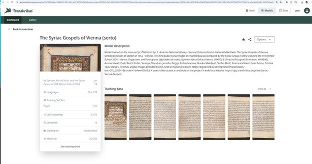 Fig. 4: "Vienna Syriac Gospels model (Serto)" on Transkribus