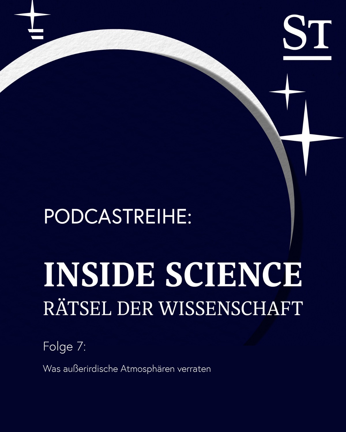 blau-weißes Logo des STANDARD-Podcasts Inside Sience mit einem angedeuteten Sternensystem