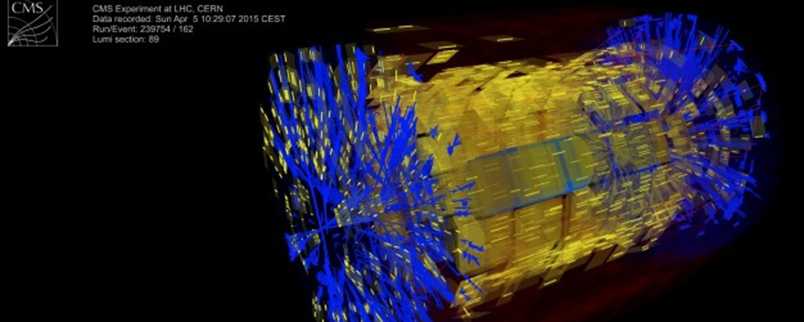 Darstellung eines im CMS-Experiment registrierten “beam splash”-Ereignisses.