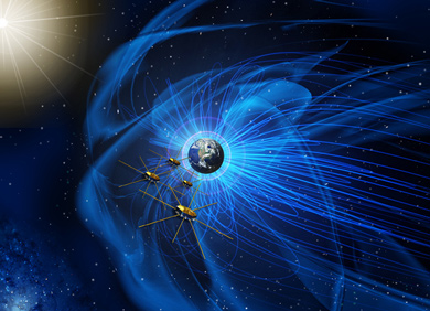 Die vier Satelliten der MMS-Mission in einer künstlerischen Darstellung. © NASA