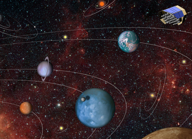 Künstlerische Darstellung des Weltraumteleskops PLATO auf der Suche nach erdähnlichen Planeten in weit entfernten Sternsystemen. © DLR/Susanne Pieth Künstlerische Darstellung des Weltraumteleskops PLATO auf der Suche nach erdähnlichen Planeten in weit entfernten Sternsystemen. © DLR/Susanne Pieth