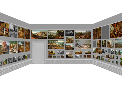 [Translate to English:] Einblick in das Zimmer mit den alten niederländischen Meistern der kaiserlichen Gemäldegalerie im Oberen Belvedere 1781 © Kunsthistorisches Museum, Rekonstruktion: Nora Fischer