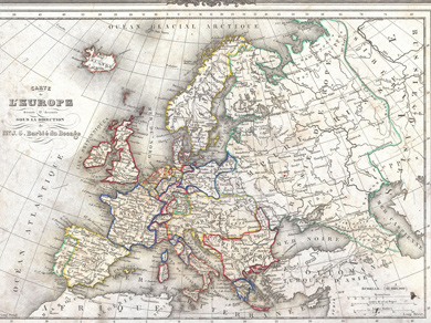 Carte de L'Europe, J. G. Barbie du Bocage. Bild: Wikimedia/Public Domain