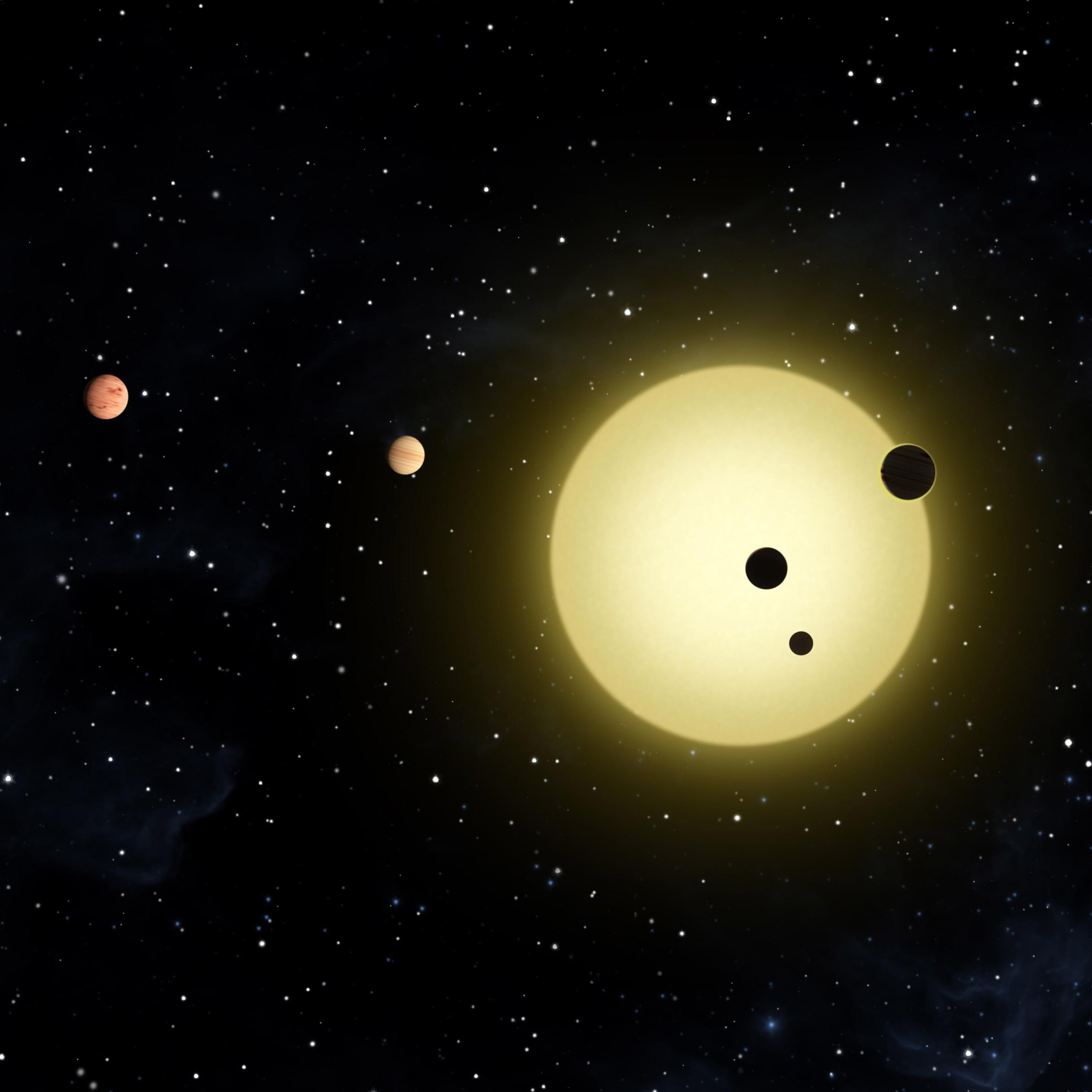 Kepler-11 mit Planeten in künstlerischer Darstellung basierend auf NASA-Beobachtungen © Wikimedia/Public Domain/NASA/Tim Pyle Kepler-11 mit Planeten in künstlerischer Darstellung basierend auf NASA-Beobachtungen © Wikimedia/Public Domain/NASA/Tim Pyle