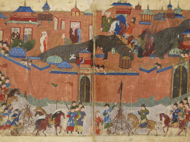 Eroberung Bagdads durch die Mongolen 1258 © Wikimedia Commons/Public domain, Sayf al-vâhidî et al./gallica.bnf.fr/ark:/12148/btv1b8427170s/f373.item