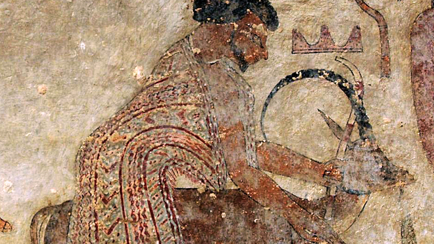 Frühe Hyksos-Darstellung aus der 12. Dynastie im Grab des altägyptischen Beamten Chnumhotep II. in Beni Hassan am Nil. Frühe Hyksos-Darstellung aus der 12. Dynastie im Grab des altägyptischen Beamten Chnumhotep II. in Beni Hassan am Nil.