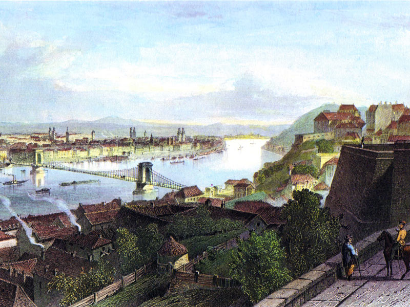 Adolphe Rouargue: Blick auf Pest und Buda 1850 © Public domain via Wikimedia Commons