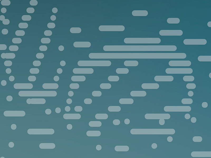 Grafik in Türkis mit hellgrauen, stilisierten DNA- und Datensträngen.