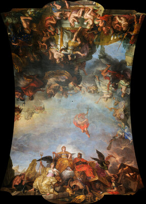 Charles LeBrun: Ludwig XIV. als Alleinherrscher (1678), Spiegelgalerie, Schloss Versailles, Versailles Charles LeBrun: Ludwig XIV. als Alleinherrscher (1678), Spiegelgalerie, Schloss Versailles, Versailles