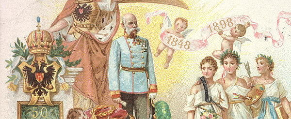 Huldigungskarte zum 50-jährigen Regierungsjubiläum von Kaiser Franz Joseph I., 1898 © Österreichische Nationalbibliothek