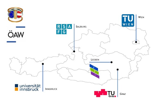 Landkarte von Österreicht mit Mitgliedern der österreichischen Fusion Research Unit