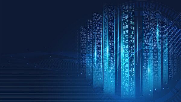 Illustration mit unterschiedlich hohen virtuellen Säulen, in denen Zahlen zu sehen sind