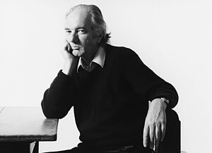 Black and white photo shows Thomas Bernhard sitting