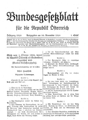 Die Seite 1 des Bundesgesetzblatts aus dem Jahr 1920.