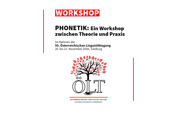A graphic announcing the workshop at the 50th Austrian Linguistics Conference, featuring a stylized tree logo with phonetic symbols.
