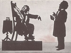 Schattenbild-Karikatur von Otto Böhler zu Eduard Hanslick and Richard Wagner 