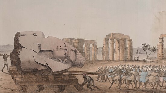Foto: New York Public Library, gemeinfrei Bild: Transport einer Statue im alten Ägypten