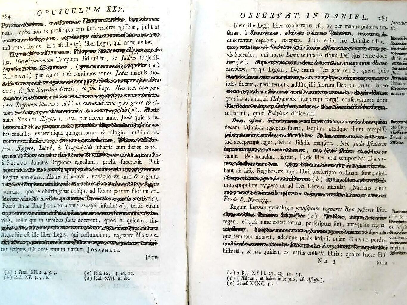 Geschwärzte Textstellen in Isaac Newtons Werk Opuscula math., philos. et philol. © Scan aus Archivo Histórico de la Universidad del Rosario. E07N065