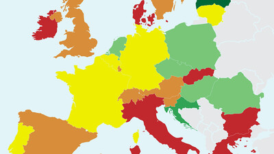 Eine nach Ländern eingefärbte Karte Europas
