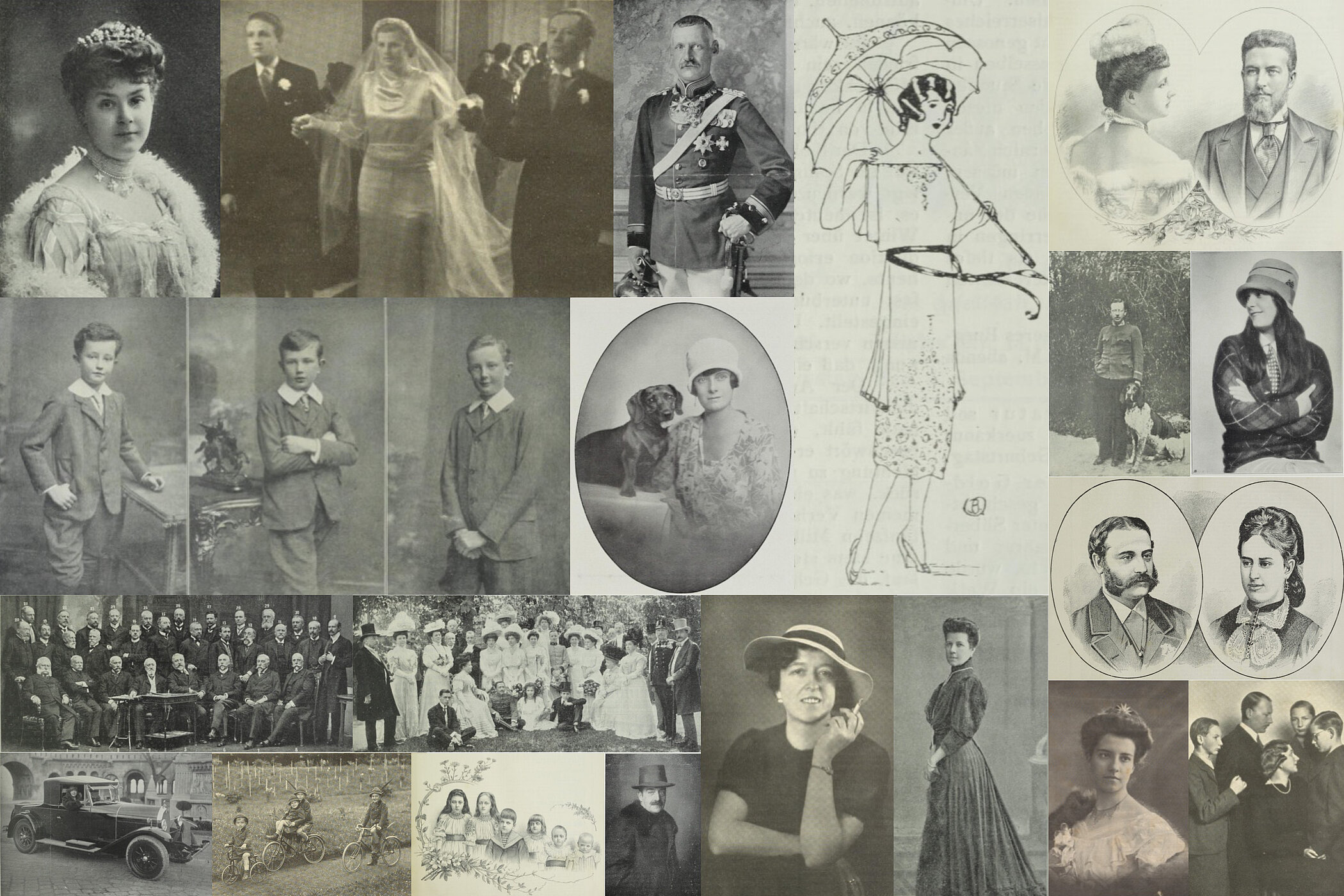 Collage aus Fotos und Zeichnungen von unterschiedlichen adeligen Menschen