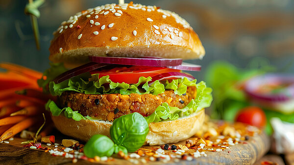 Nahaufnahme eines Burgers mit Gemüselaibchen