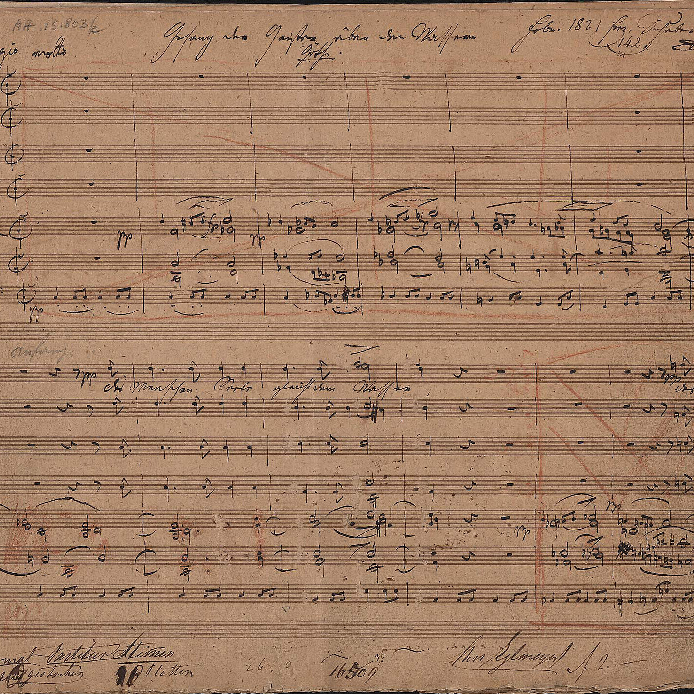 Franz Schubert, Gesang der Geister über den Wassern D 714 (Autograph) © Wienbibliothek im Rathaus, MH 15803