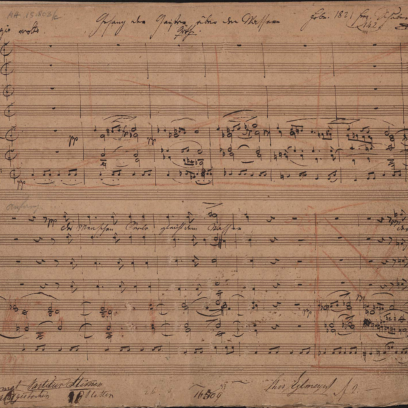 Franz Schubert, Gesang der Geister über den Wassern D 714 (Autograph) © Wienbibliothek im Rathaus, MH 15803