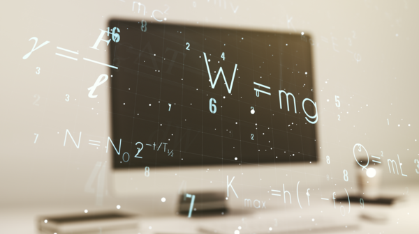 Creative scientific formula hologram on modern laptop background, research concept.