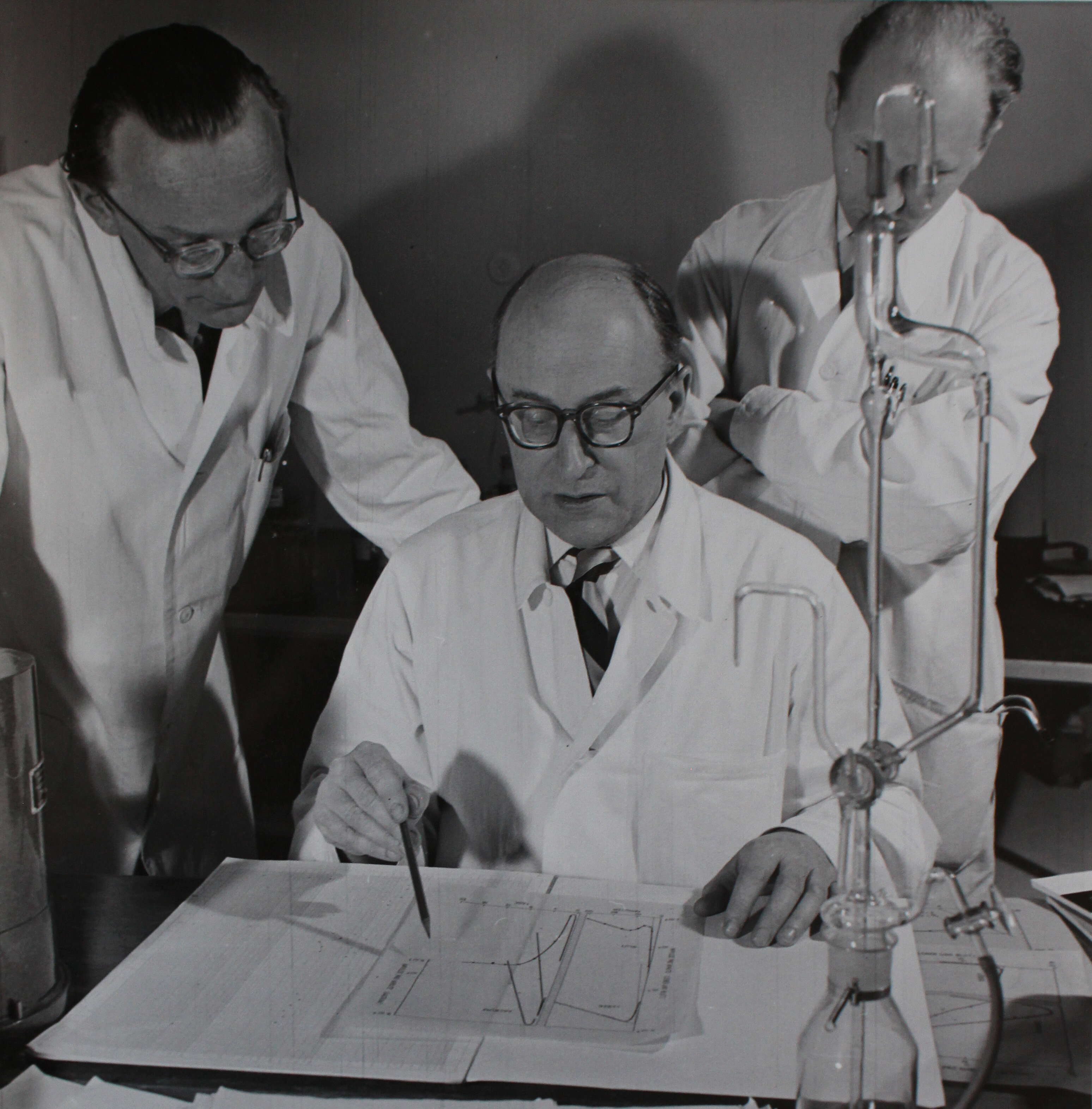 Herbert Vetter, Karl Fellinger, and Rudolf Höfer (from left to right) at the Second Medical Clinic of the University of Vienna (1954). ©Prof. Rudolf Höfer (Vienna). Herbert Vetter, Karl Fellinger, and Rudolf Höfer (from left to right) at the Second Medical Clinic of the University of Vienna (1954). © Prof. Rudolf Höfer (Vienna).