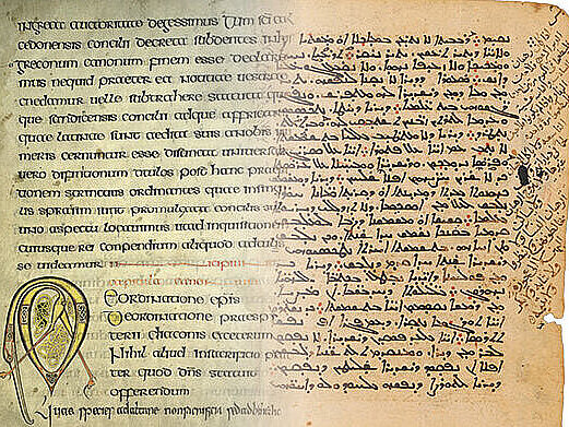 Linke Seite: Canones Apostolorum, Collectio Sanblasiana (MS. Köln, Dombibliothek, cod. 213, fol. 2v). Rechte Seite: Bar Hebraeus, Nomocanon (MS. Berlin, Staatsbibliothek, Petermann I 23, fol. 54v.