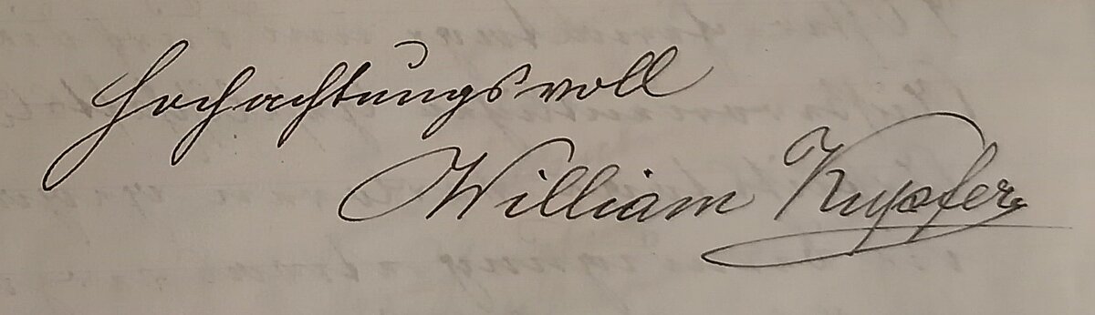 Das Bild zeigt Kupfers Unterschrift aus einem Brief an Adler von 1895