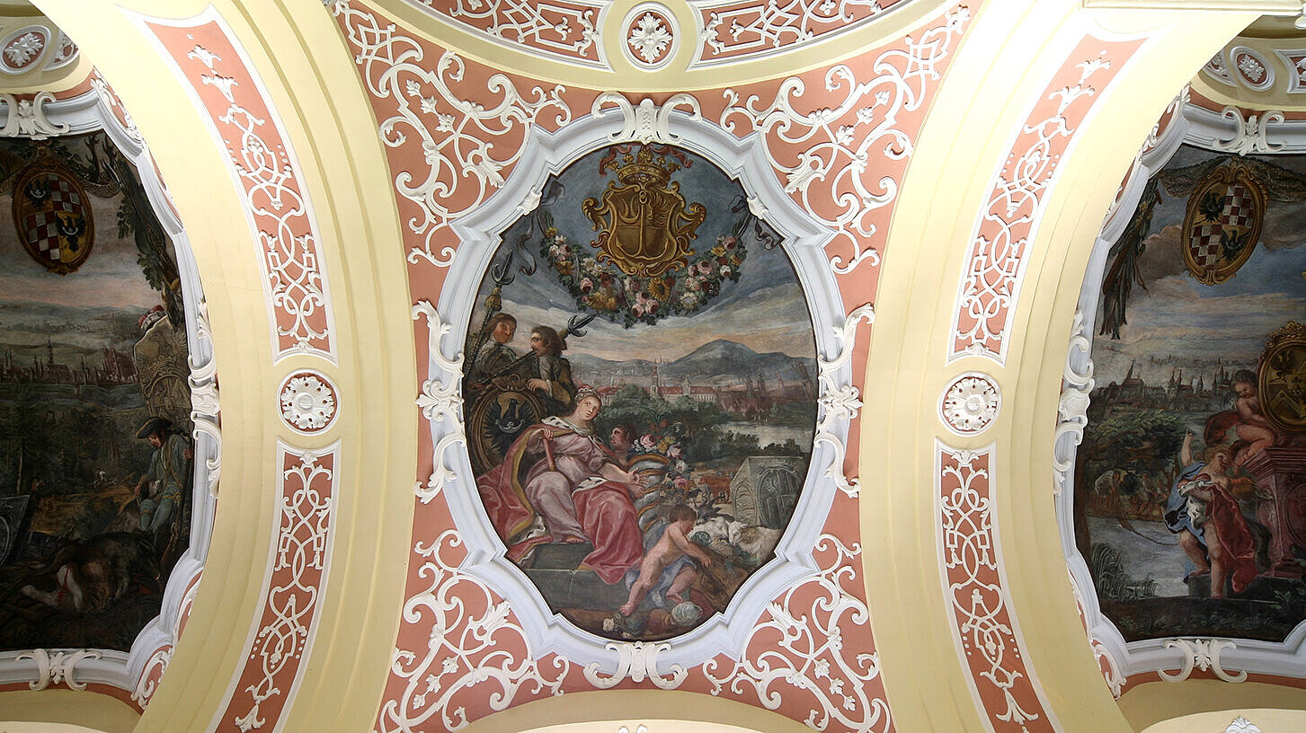 Das Treppenhaus der Universität Breslau mit seinen Deckenfresken von Felix Anton Scheffler (1701–1760) Das Treppenhaus der Universität Breslau mit seinen Deckenfresken von Felix Anton Scheffler (1701–1760)