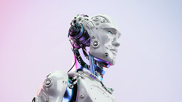 Grafik eines Roboterkopfes mit menschlichem Gesicht © AdobeStock