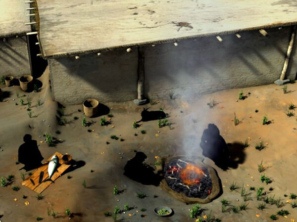 Diese Illustration zeigt den Fundort Çukuriçi Höyük bei Ephesos in der Türkei. Dort dürften sich vor 6.700 Jahren Menschen angesiedelt haben, die die sesshafte Lebensweise von Vorderasien nach Europa brachten.