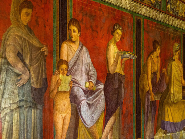 Bild eines prachtvoll bunten Wandgemäldes aus Pompeji