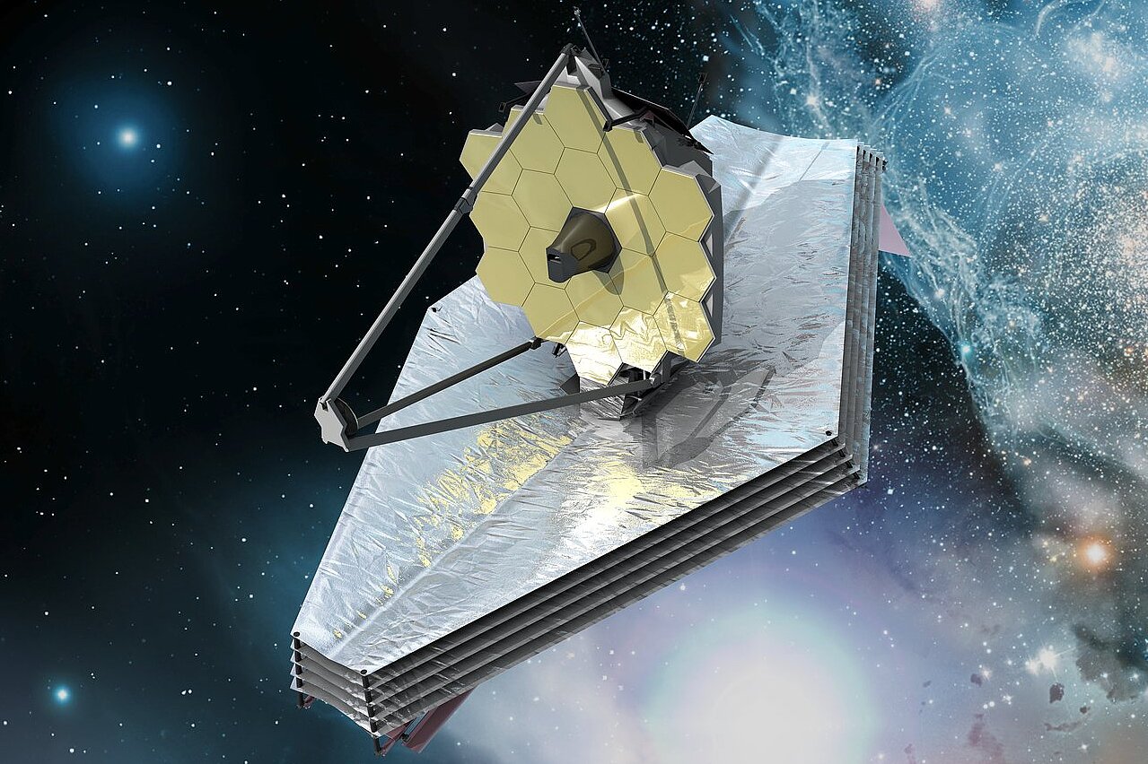 Eine künstlerische Darstellung des James Webb Weltraumteleskops.