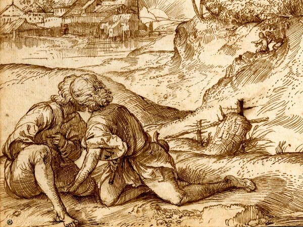 Detail aus: Two kneeling youths in a landscapel, Domenico Campagnola © The British Museum
