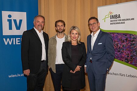 Jürgen Knoblich (IMBA), Reiner Wimmer (IMBA), Ursula Simacek (IV-Wien), Wolfram Schmidt (Biogen)